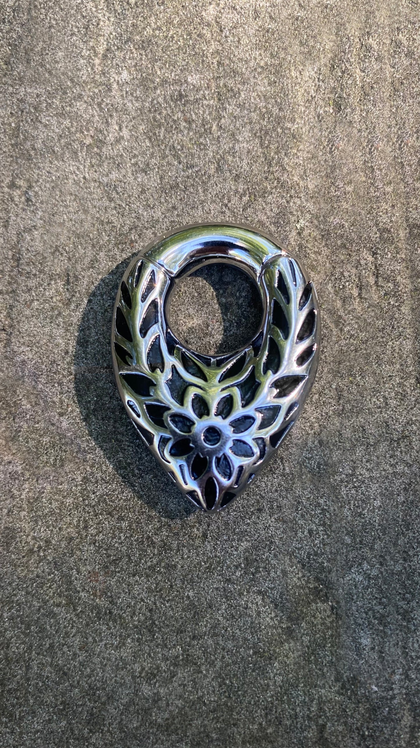 Flower Embroidered Ear Weights | Stainless Steel, Pair