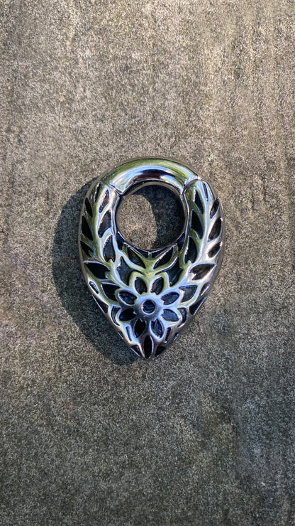 Flower Embroidered Ear Weights | Stainless Steel, Pair