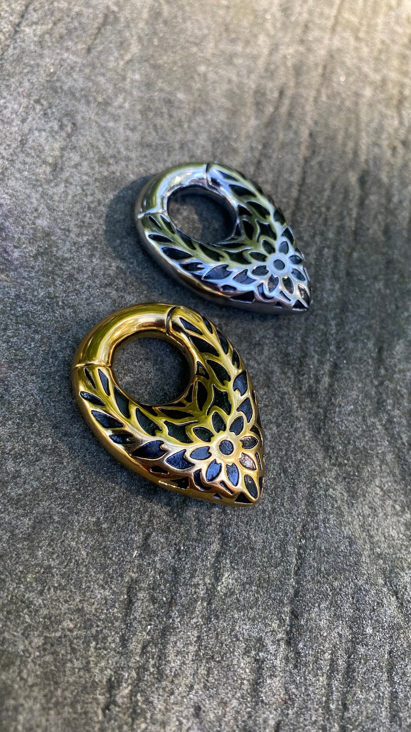 Flower Embroidered Ear Weights | Stainless Steel, Pair