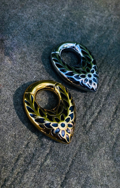 Flower Embroidered Ear Weights | Stainless Steel, Pair