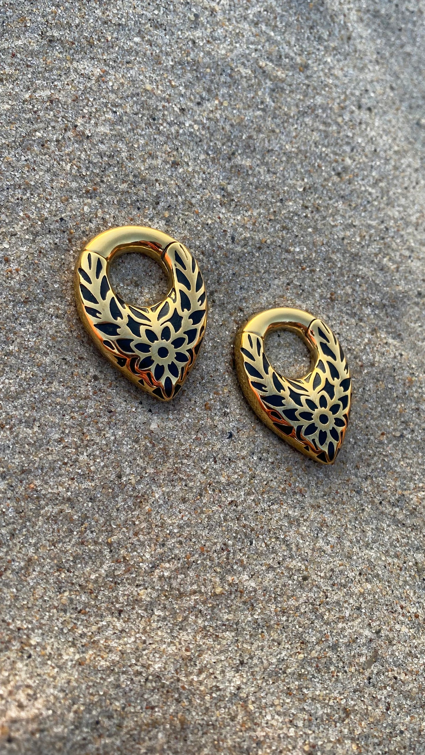 Flower Embroidered Ear Weights | Stainless Steel, Pair