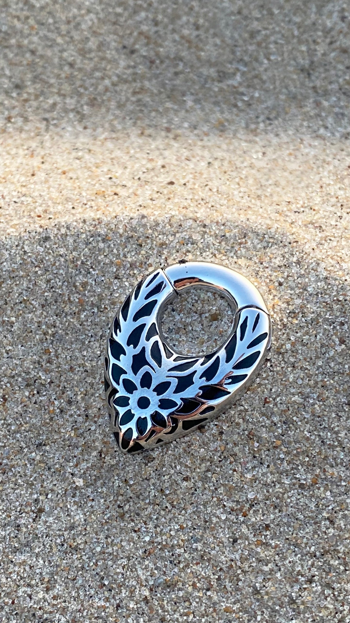 Flower Embroidered Ear Weights | Stainless Steel, Pair