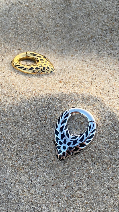 Flower Embroidered Ear Weights | Stainless Steel, Pair