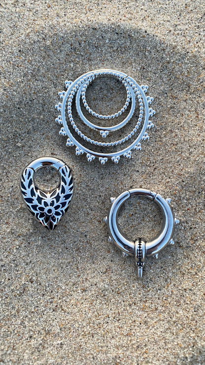 Flower Embroidered Ear Weights | Stainless Steel, Pair