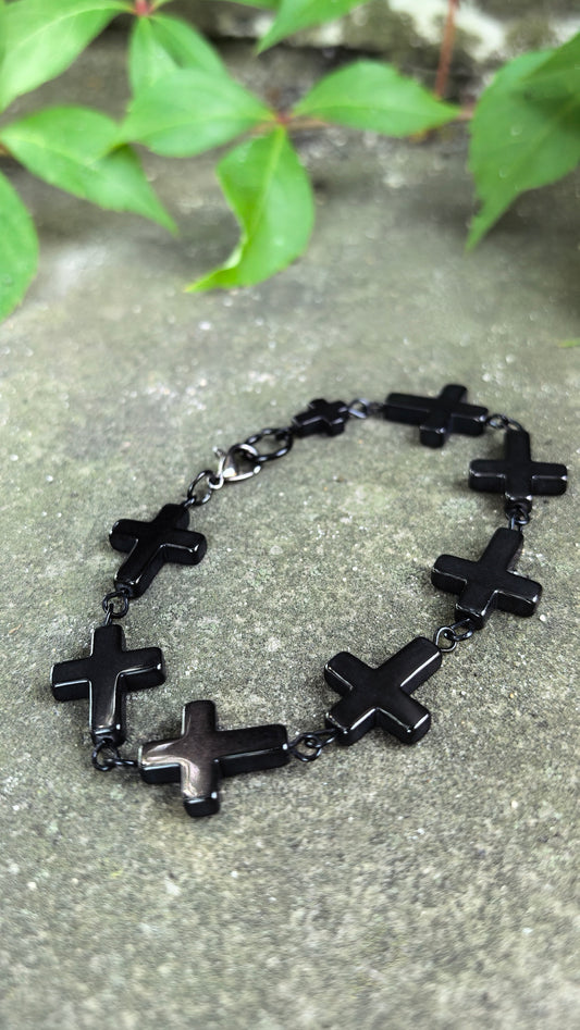 Hematite Cross Bracelet